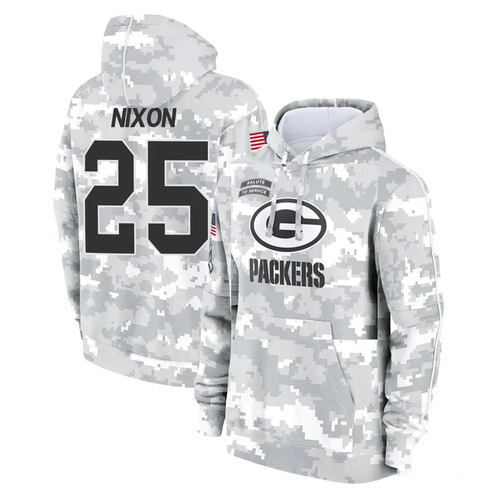 Robertx GB.Packers #25 Keisean Nixon Player Arctic Camo Salute to Service Hoodies Limited Game Stitched Jerseys