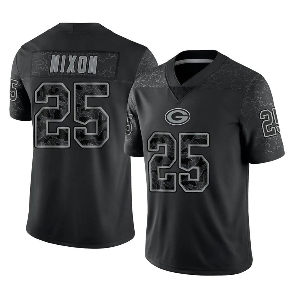 Robertx GB.Packers #25 Keisean Nixon Player Black Reflective Limited Home Game Stitched Jerseys