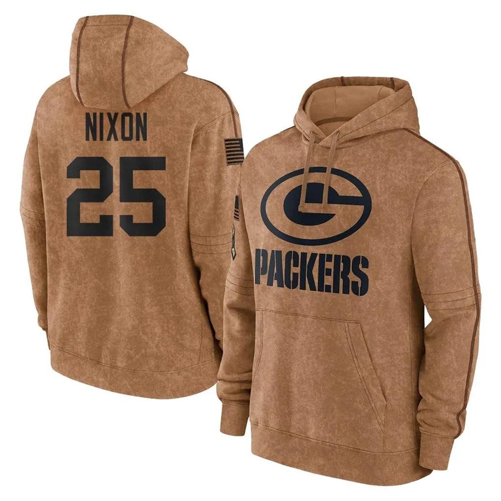Robertx GB.Packers #25 Keisean Nixon Player Brown Salute to Service Hoodies Limited Game Stitched Jerseys