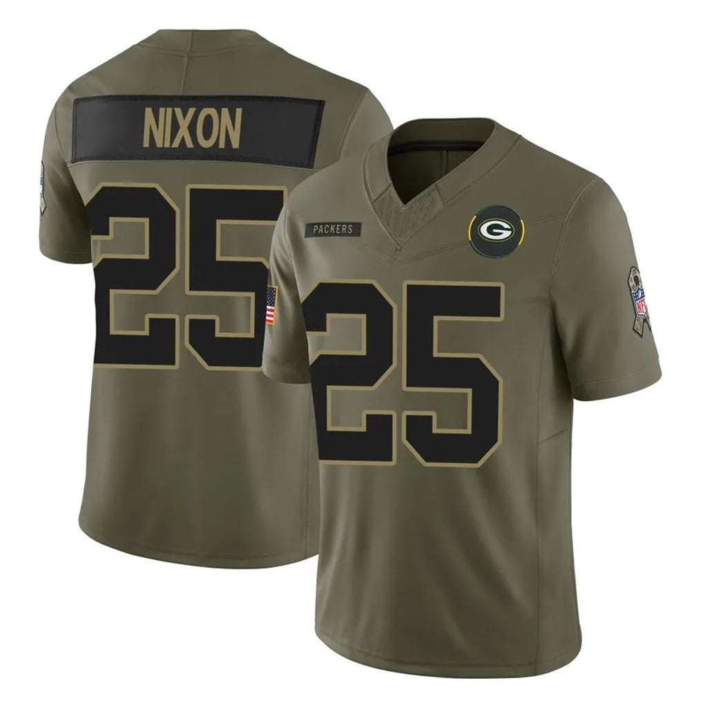 Robertx GB.Packers #25 Keisean Nixon Player Olive 2025 Salute To Service Limited Home Game Stitched Jerseys