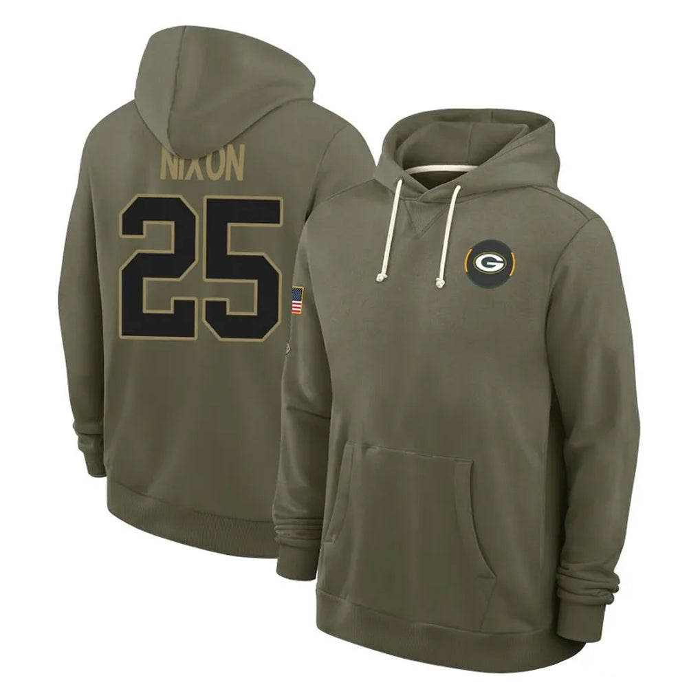 Robertx GB.Packers #25 Keisean Nixon Player Olive Salute to Service Pullover Hoodies Limited Stitched Jerseys