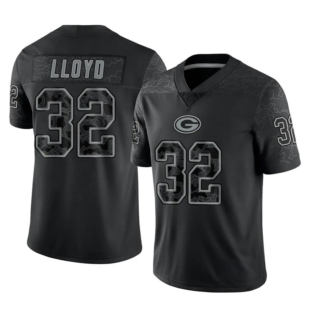 Robertx GB.Packers #32 MarShawn Lloyd Player Black Reflective Limited Home Game Stitched Jerseys