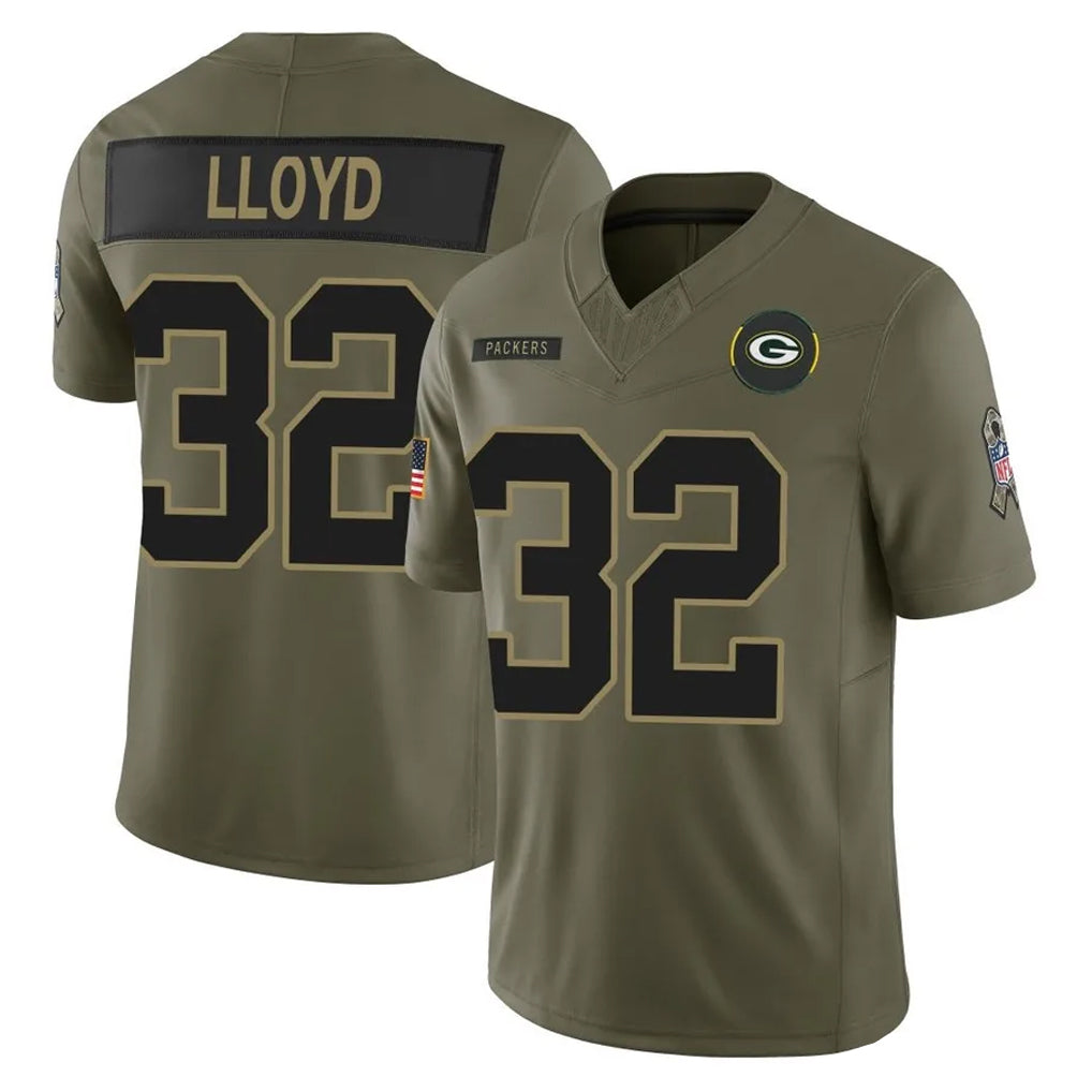 Robertx GB.Packers #32 MarShawn Lloyd Player Olive 2025 Salute To Service Limited Home Game Stitched Jerseys