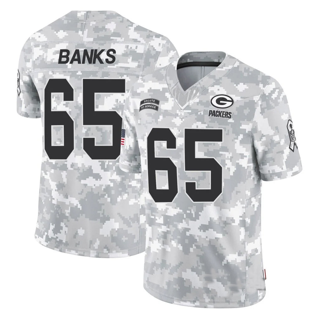 Robertx GB.Packers #65 Aaron Banks Player Arctic Camo Salute To Service Limited Stitched Jerseys