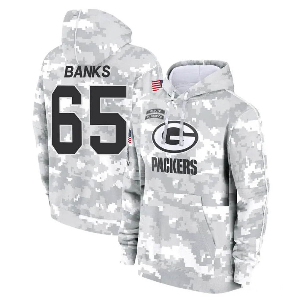 Robertx GB.Packers #65 Aaron Banks Player Arctic Camo Salute to Service Hoodies Limited Game Stitched Jerseys