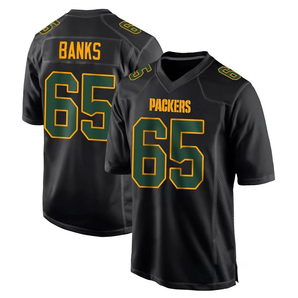 Robertx GB.Packers #65 Aaron Banks Player Black Fashion Home Game Stitched Jerseys