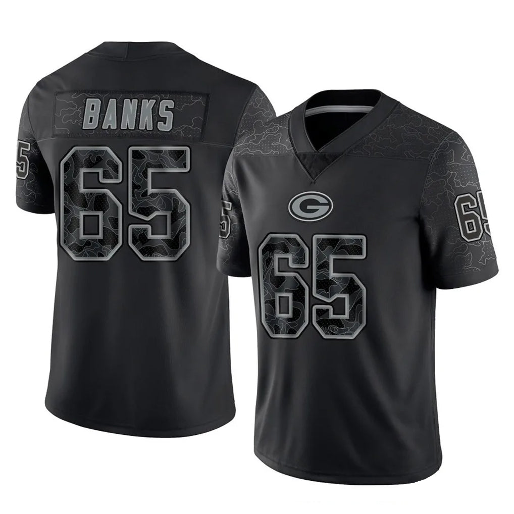 Robertx GB.Packers #65 Aaron Banks Player Black Reflective Limited Home Game Stitched Jerseys