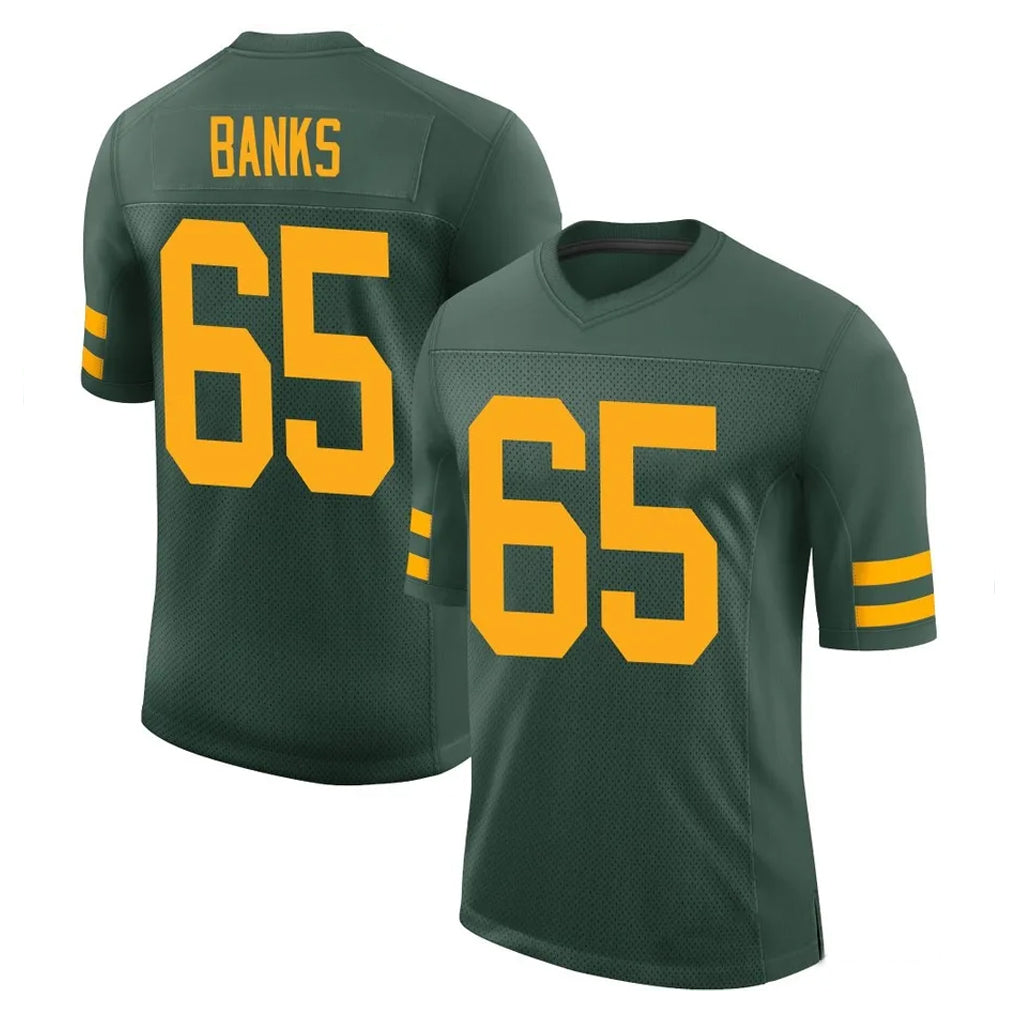 Robertx GB.Packers #65 Aaron Banks Player Green Alternate Home Game Stitched Jerseys