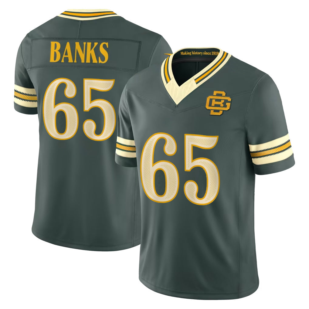 Robertx GB.Packers #65 Aaron Banks Player Green Limited 2026 Rivalries Collection Home Game Stitched Jerseys