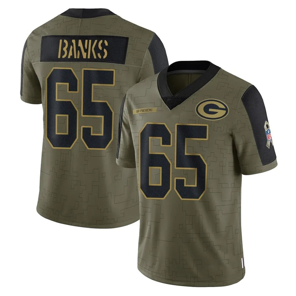 Robertx GB.Packers #65 Aaron Banks Player Olive Salute To Service Limited Game Stitched Jerseys