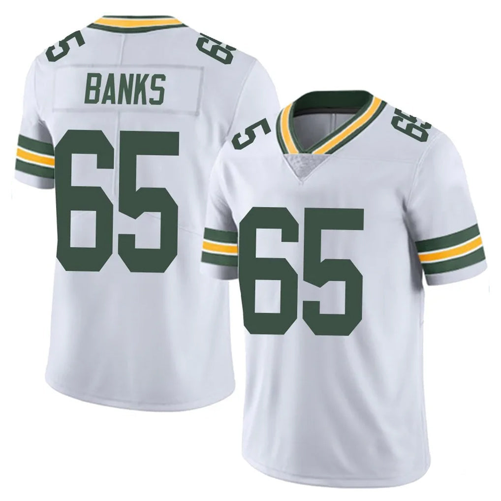 Robertx GB.Packers #65 Aaron Banks Player White Vapor Untouchable Limited Home Game Stitched Jerseys