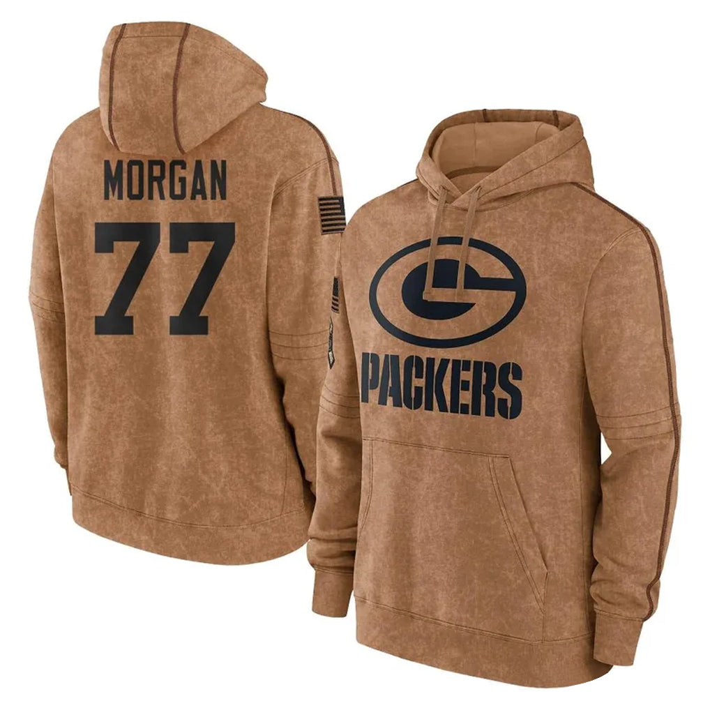 Robertx GB.Packers #77 Jordan Morgan Player Brown Salute to Service Hoodies Limited Game Stitched Jerseys
