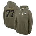 Robertx GB.Packers #77 Jordan Morgan Player Olive Salute to Service Pullover Hoodies Limited Stitched Jerseys