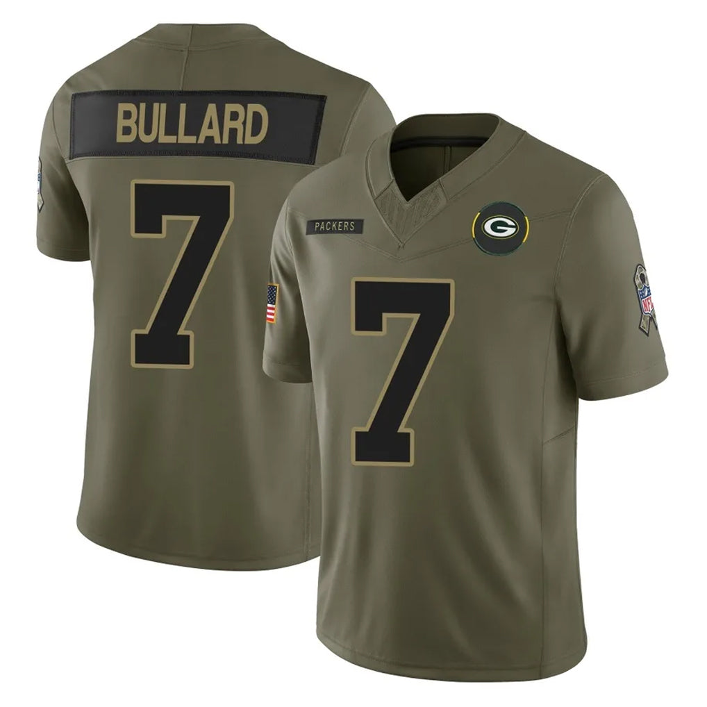 Robertx GB.Packers #7 Javon Bullard Player Olive 2025 Salute To Service Limited Home Game Stitched Jerseys