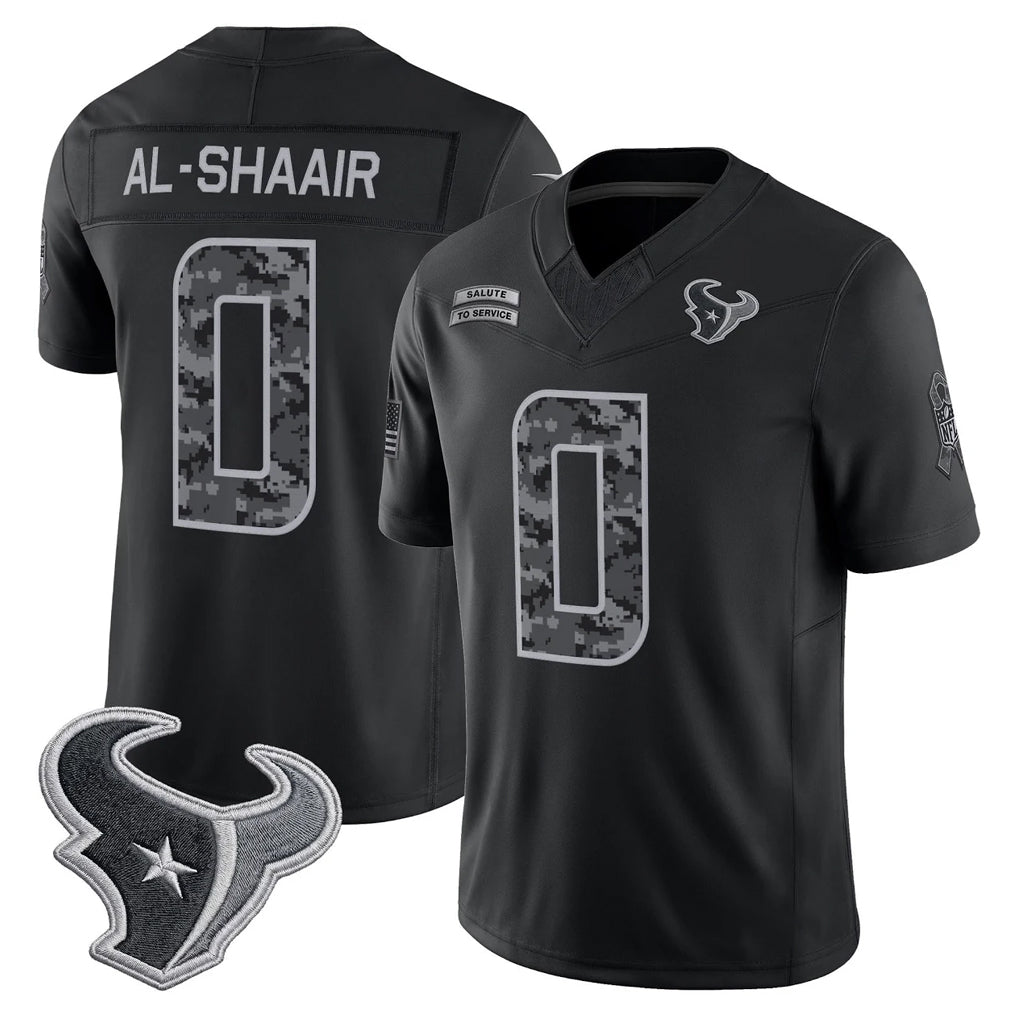 Robertx H.Texans #0 Azeez Al-Shaair Player Black Limited 2026 Salute to Service Home Game Stitched Jerseys