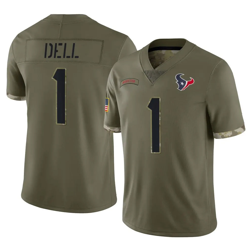Robertx H.Texans #1 Tank Dell Player Olive Salute To Service Limited Stitched Jerseys