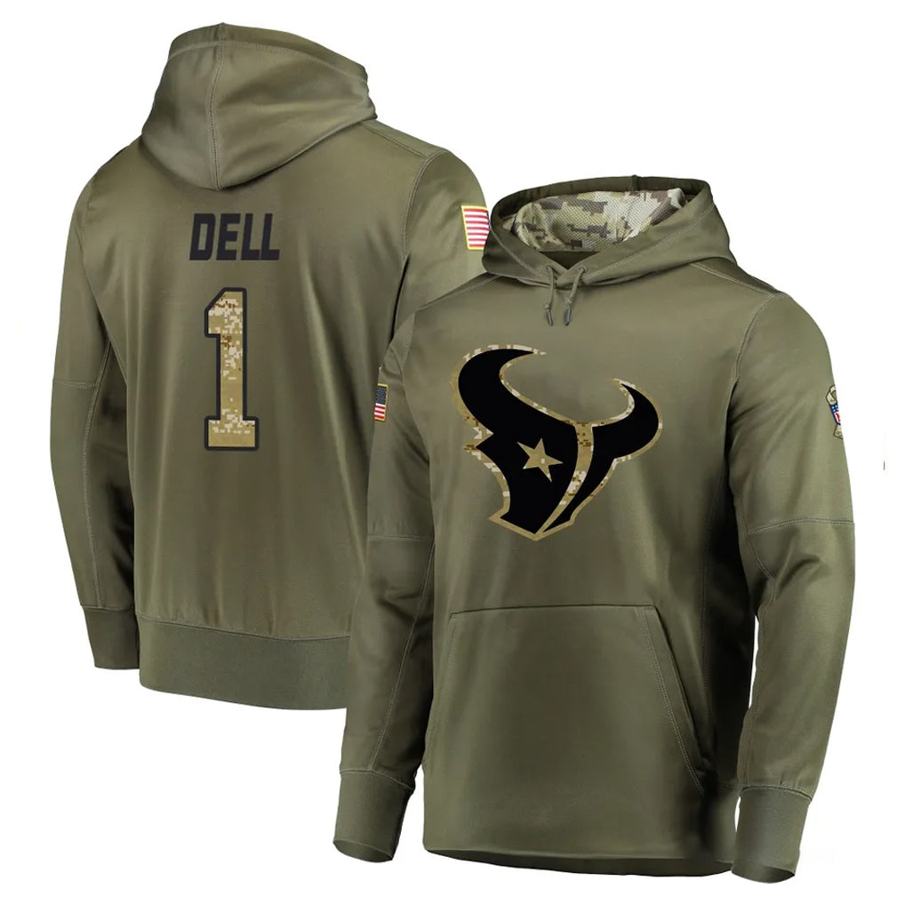 Robertx H.Texans #1 Tank Dell Player Olive Salute to Service Pullover Hoodies Home Game Stitched Jerseys