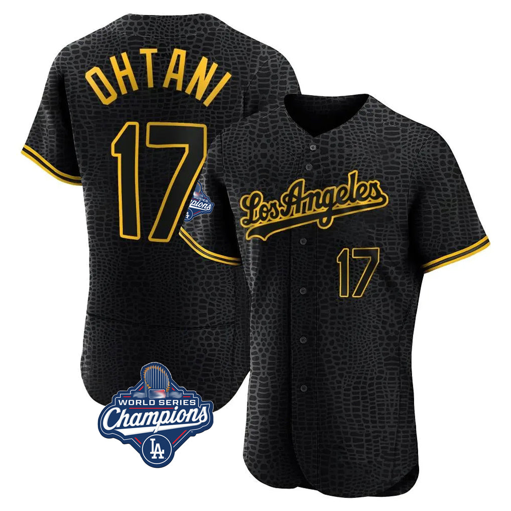 Robertx LA.Dodgers #17 Shohei Ohtani Player Black World Series Meet Snake Skin City Limited Elite Home Stitched Jerseys