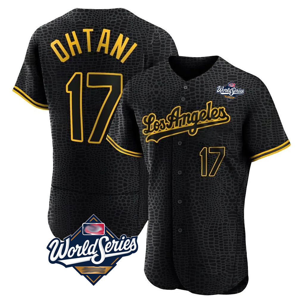 Robertx LA.Dodgers #17 Shohei Ohtani Player Black World Series Snake Skin City Limited Elite Home Stitched Jerseys