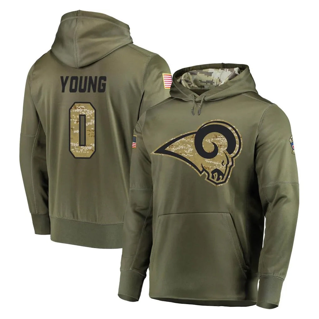 Robertx LA.Rams #0 Byron Young Player Olive Salute to Service Pullover Hoodies Home Game Stitched Jerseys
