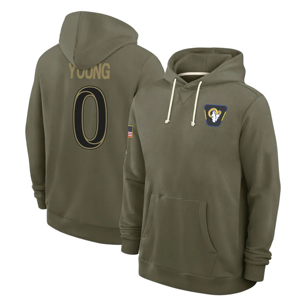 Robertx LA.Rams #0 Byron Young Player Olive Salute to Service Pullover Hoodies Limited Stitched Jerseys