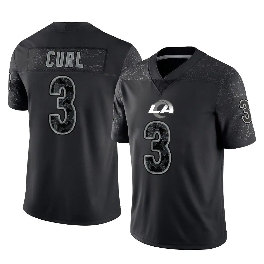 Robertx LA.Rams #3 Kam Curl Player Black Limited Reflective Home Game Stitched Jerseys