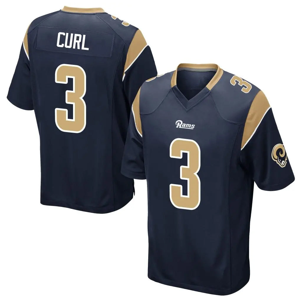 Robertx LA.Rams #3 Kam Curl Player Navy Home Game Stitched Jerseys