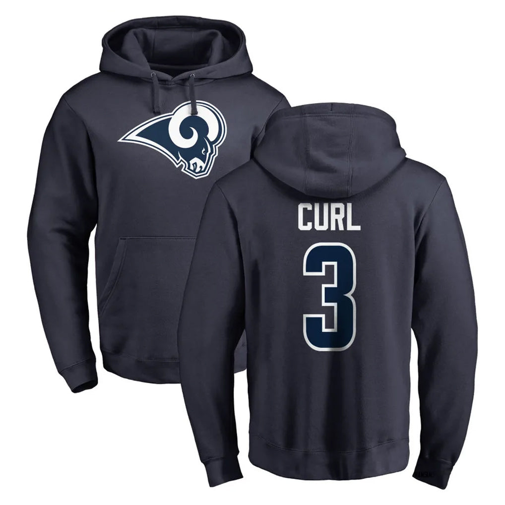 Robertx LA.Rams #3 Kam Curl Player Navy Pullover Hoodie Limited Game Stitched Jerseys